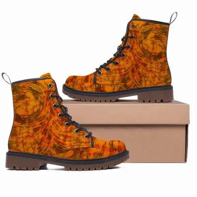 Men Orange Swirls Leather Work Boots