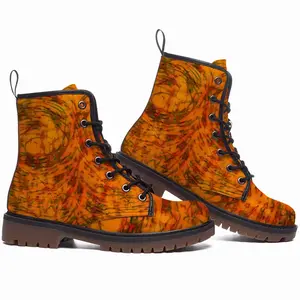 Men Orange Swirls Leather Work Boots