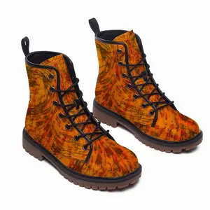 Men Orange Swirls Leather Work Boots