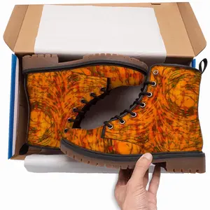 Men Orange Swirls Leather Work Boots