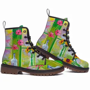 Men Flowers By The Window Leather Work Boots