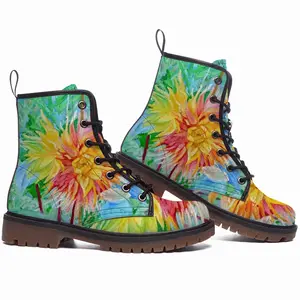 Men Red-Yellow Flower Leather Work Boots