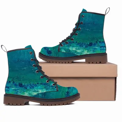 Men The Waves Seascape Leather Work Boots