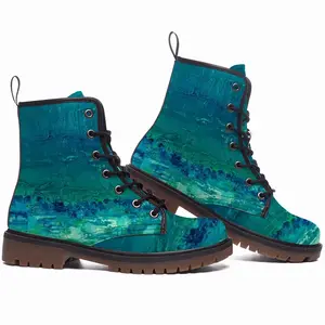 Men The Waves Seascape Leather Work Boots