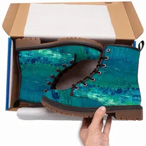 Men The Waves Seascape Leather Work Boots