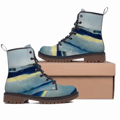 Men Blue Abstract Leather Work Boots