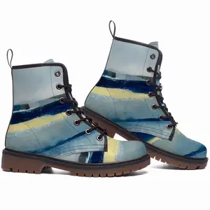 Men Blue Abstract Leather Work Boots