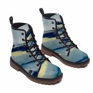 Men Blue Abstract Leather Work Boots