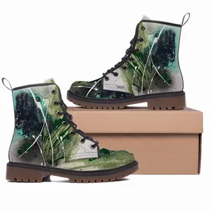 Men Basic Green Leather Work Boots