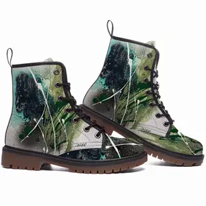 Men Basic Green Leather Work Boots