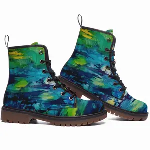 Men Water Lily Pond Leather Work Boots