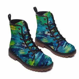 Men Water Lily Pond Leather Work Boots