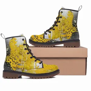 Men Basic Yellow Leather Work Boots