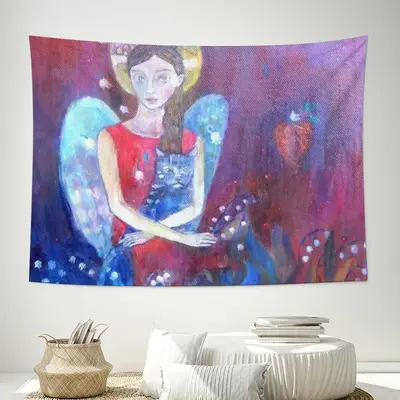 Angel With Cat Wall Tapestry (Multi-Size, Horizontal)