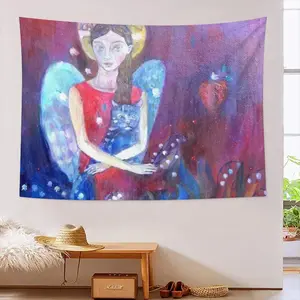 Angel With Cat Wall Tapestry (Multi-Size, Horizontal)