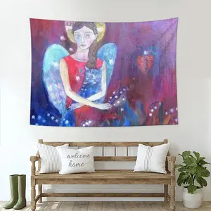 Angel With Cat Wall Tapestry (Multi-Size, Horizontal)