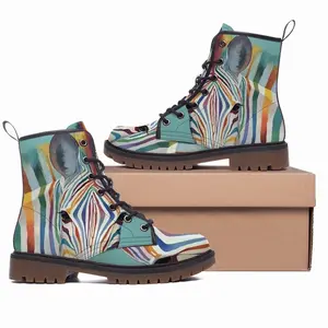 Men Rainbow Zebra Leather Work Boots