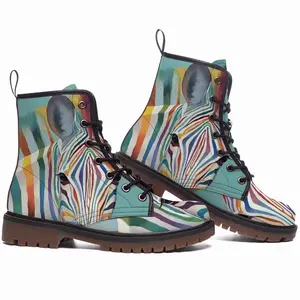 Men Rainbow Zebra Leather Work Boots