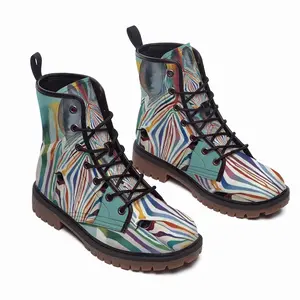 Men Rainbow Zebra Leather Work Boots