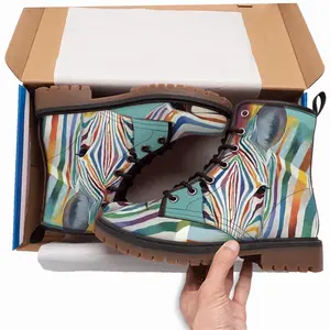 Men Rainbow Zebra Leather Work Boots