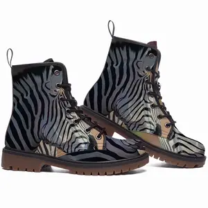 Men Dreamy Zebra Leather Work Boots