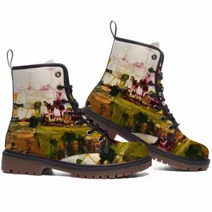 Men Blooming Cherry Trees Leather Work Boots