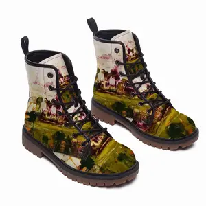 Men Blooming Cherry Trees Leather Work Boots