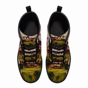 Men Blooming Cherry Trees Leather Work Boots