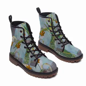 Men Flowers Leather Work Boots