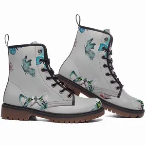 Men Cat And Butterflies Leather Work Boots