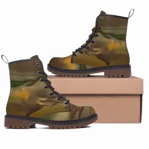 Men Green Yellow Playlines Leather Work Boots