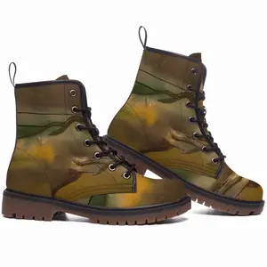 Men Green Yellow Playlines Leather Work Boots