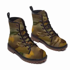 Men Green Yellow Playlines Leather Work Boots