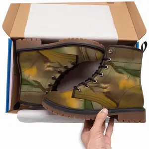 Men Green Yellow Playlines Leather Work Boots