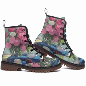 Men Still Life With Peonies Leather Work Boots