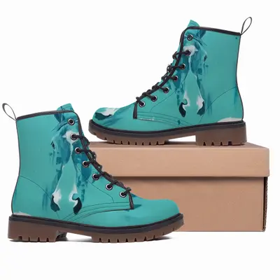 Men Turquoise Horse Leather Work Boots