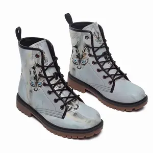 Men Cat With Fish Leather Work Boots