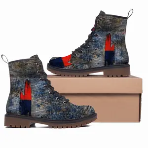 Men Blue White Red Leather Work Boots