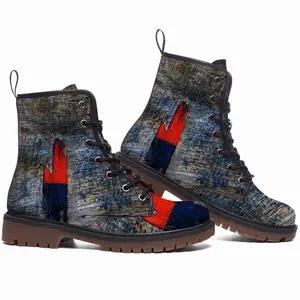 Men Blue White Red Leather Work Boots