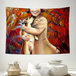 Queen Elizabeth As Child With Her Pet Corgi Dog Wall Tapestry (Multi-Size, Horizontal)