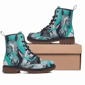 Men Two Turquoise Horses Leather Work Boots