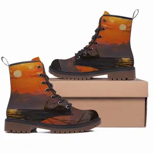 Men Beautiful Sunset On The Sea Leather Work Boots