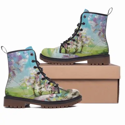 Men Blossoming Trees Leather Work Boots