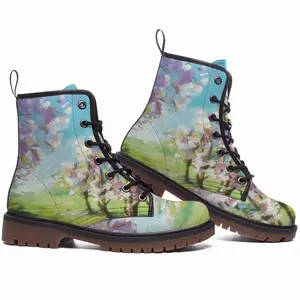 Men Blossoming Trees Leather Work Boots