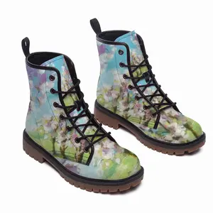 Men Blossoming Trees Leather Work Boots