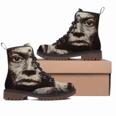 Men Miles Davis Portrait Leather Work Boots