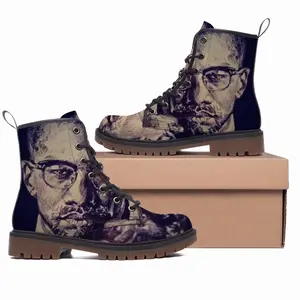 Men Malcolm X Portrait Leather Work Boots