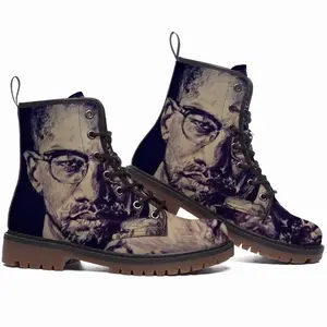 Men Malcolm X Portrait Leather Work Boots