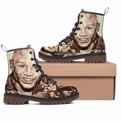 Men Floyd Mayweather Jr Portrait Leather Work Boots