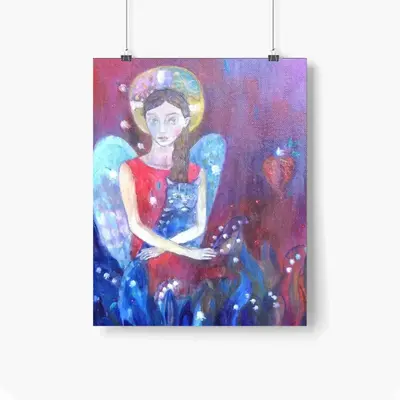 Angel With Cat Self Adhesive Poster (Multi-Size)